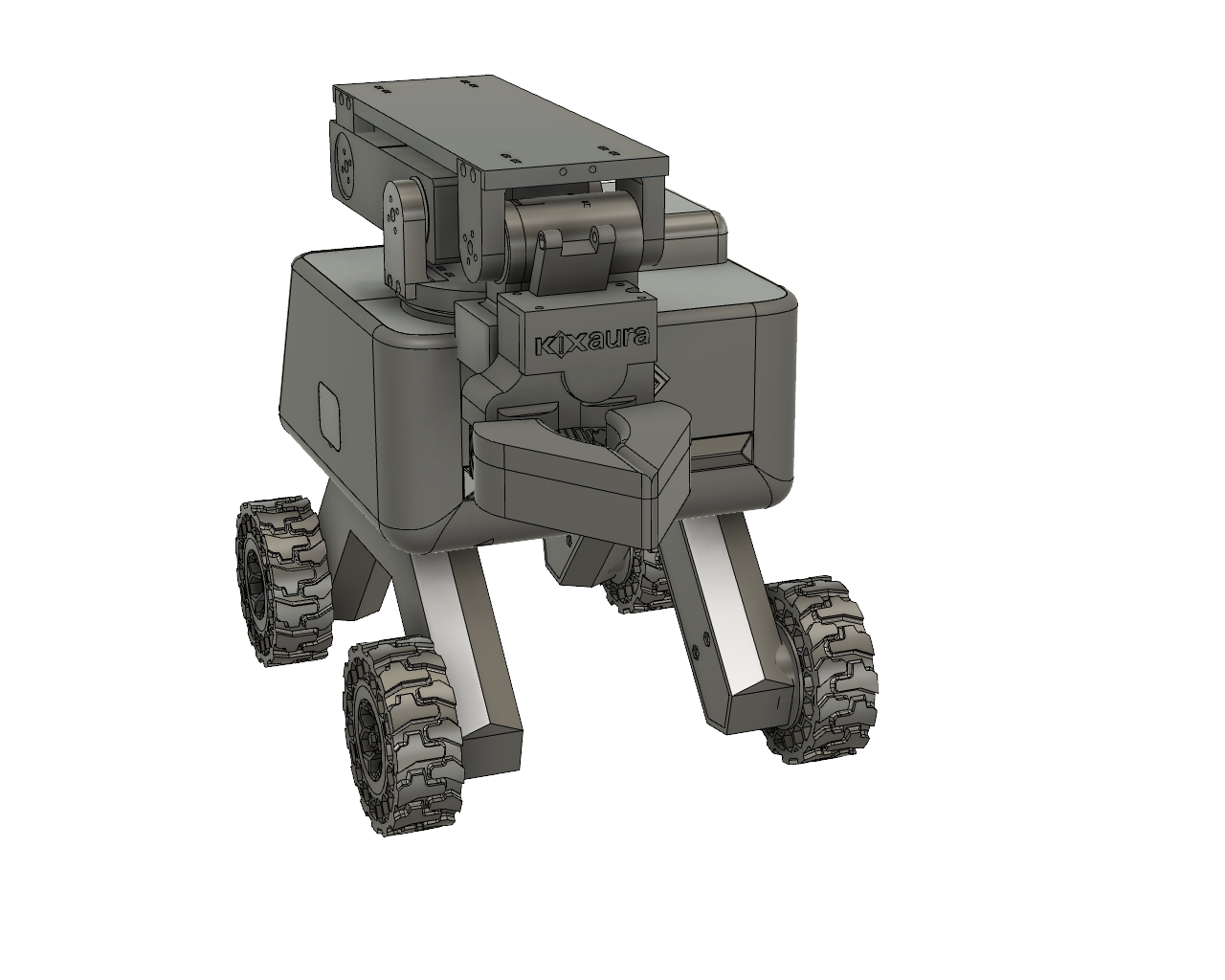 Earlier Robi CAD model showing its wheeled body, folded arm and gripper